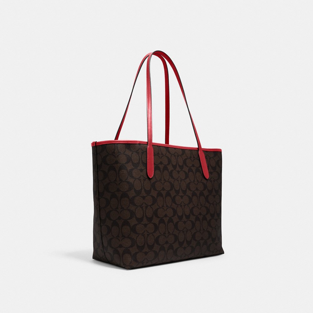 Coach Signature Open City Tote in Brown 1941 Red (5696)