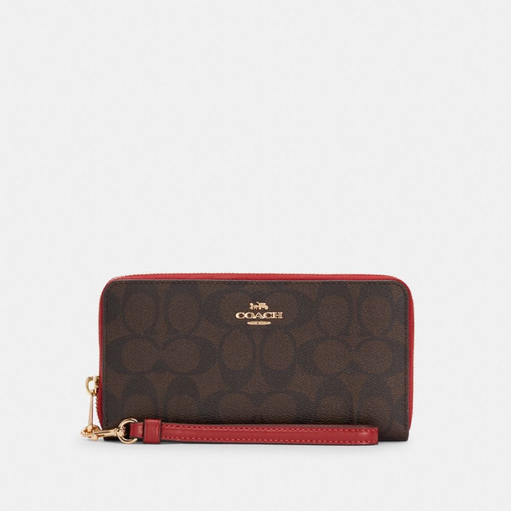 [INCOMING ETA END MARCH 2024] Coach Signature Long Zip Around Wallet in Brown 1941 Red (C4452)