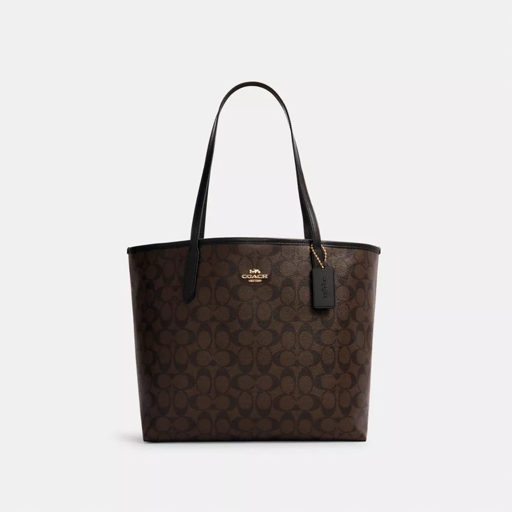 [INCOMING ETA END MAY 2024] C0ACH Signature Open City Tote in Brown/Black (5696)