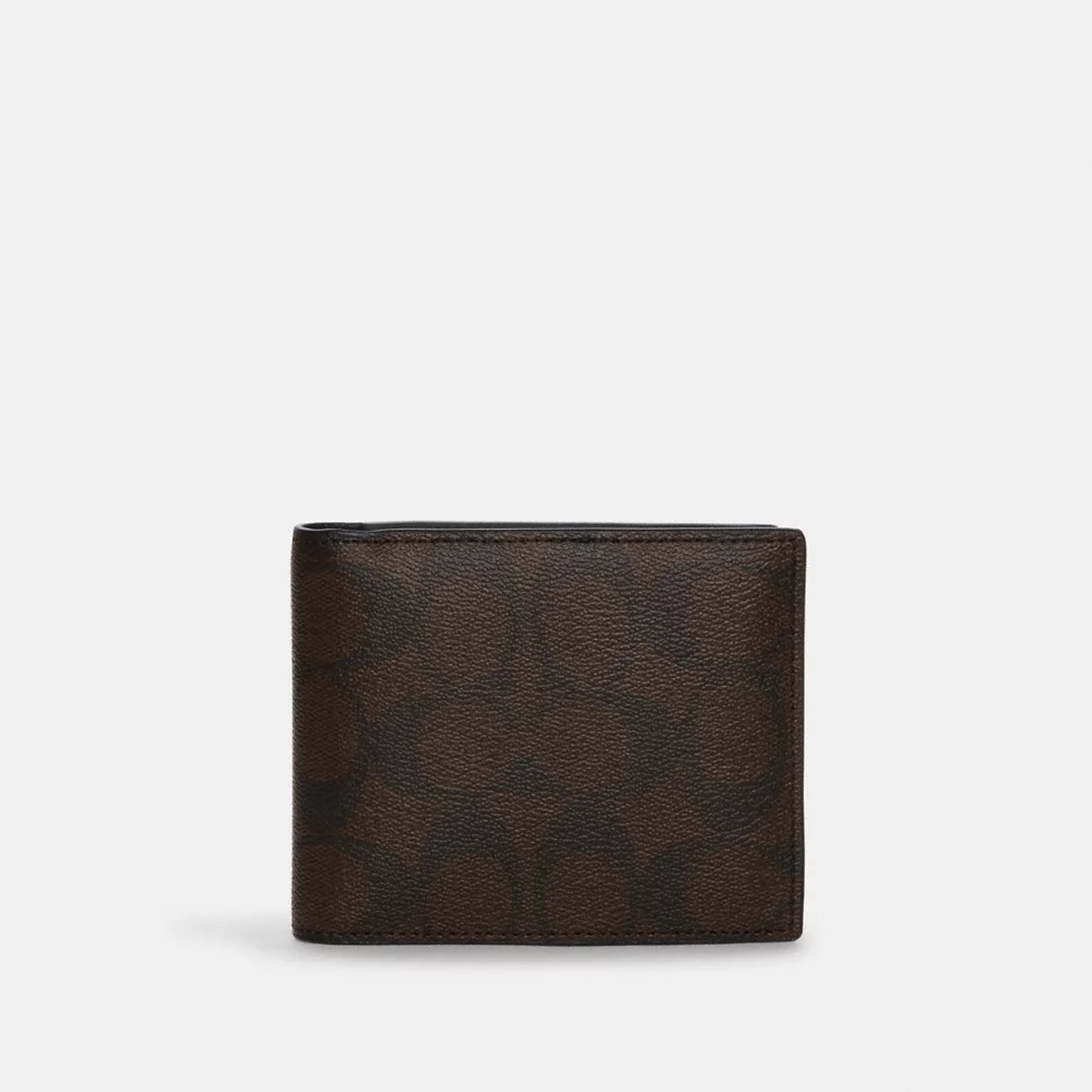 C0ACH 3 In 1 Wallet In Blocked Signature Canvas in Mahogany Multi (CR960)
