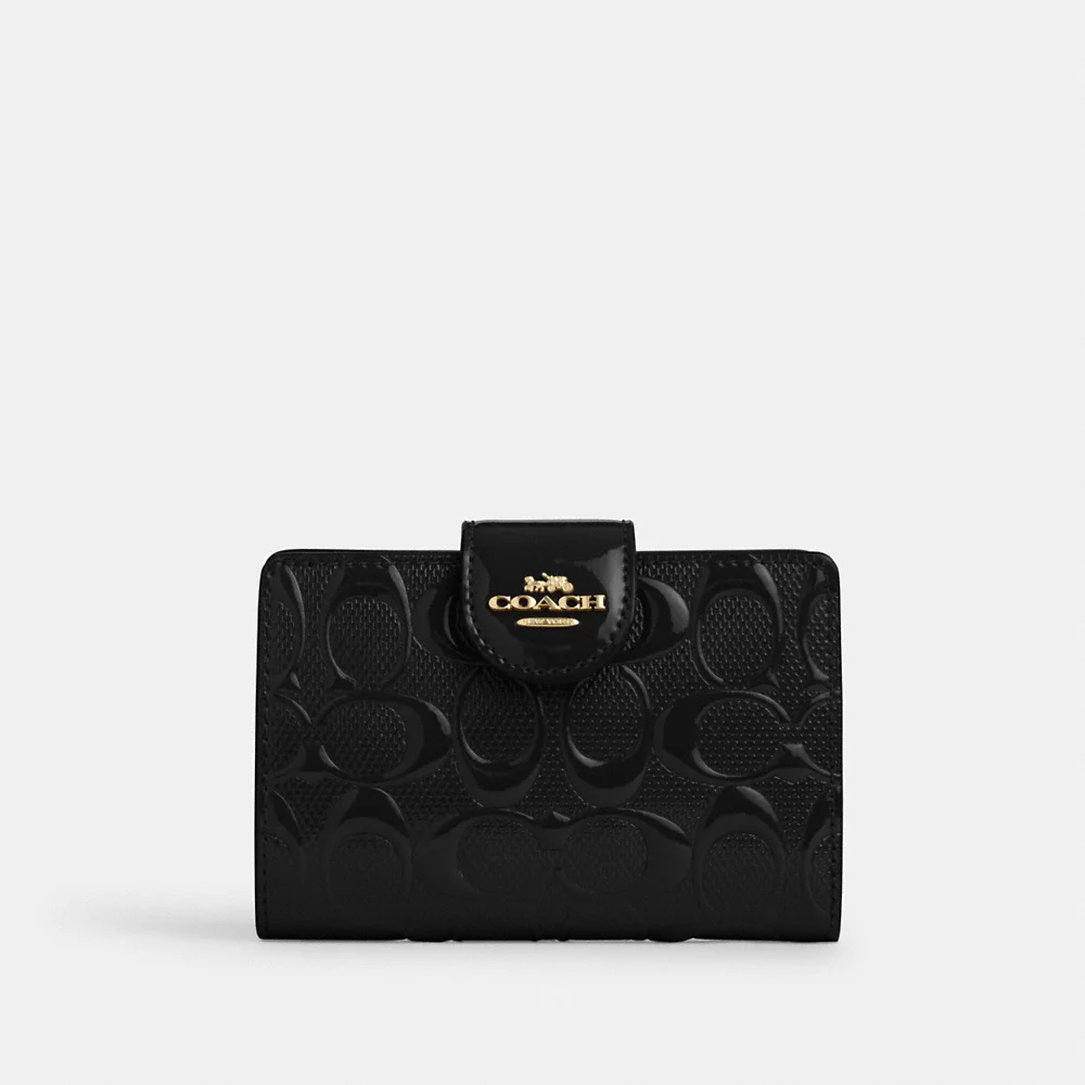 COACH Medium Corner Zip Wallet In Signature Leather In Black (CV414)