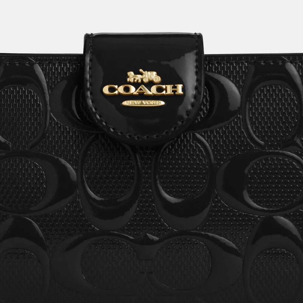 COACH Medium Corner Zip Wallet In Signature Leather In Black (CV414)