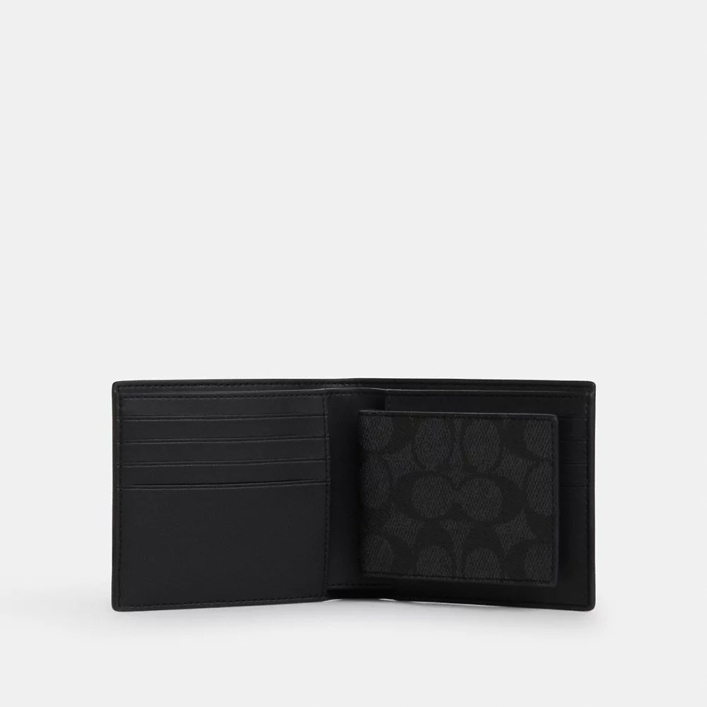 [INCOMING ETA END NOV 2024]  COACH Men Boxed 3 In 1 Wallet Gift Set In Sig C In Charcoal/Black (CW344)