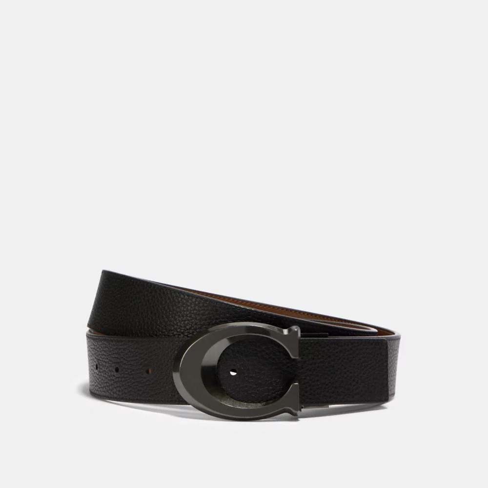 COACH Men Sig Bckl Cut To Size Rvrsible Belt 38 Mm In Gunmetal/Black/Dark Saddle (CQ013)