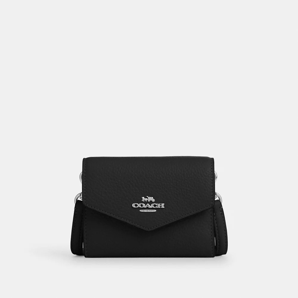 [INCOMING ETA END NOV 2024] COACH Pebbled Leather Mini Envelope Wallet With Strap In Black (SHW) (CU170)