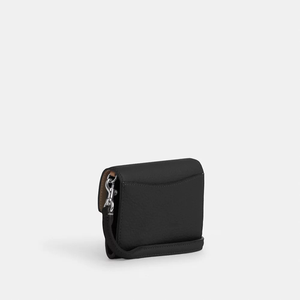 [INCOMING ETA END NOV 2024] COACH Pebbled Leather Mini Envelope Wallet With Strap In Black (SHW) (CU170)