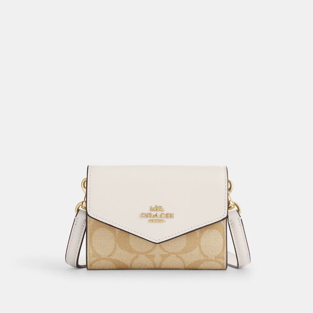 COACH Mini Envelope Wallet With Strap In Signature Canvas In Light Khaki Chalk (CU172)