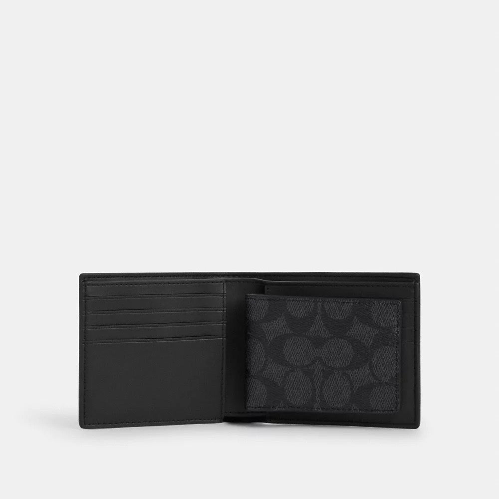 [INCOMING ETA AFTER RAYA] COACH 3 In 1 Wallet In Signature Canvas in Charcoal/Black (CW380)