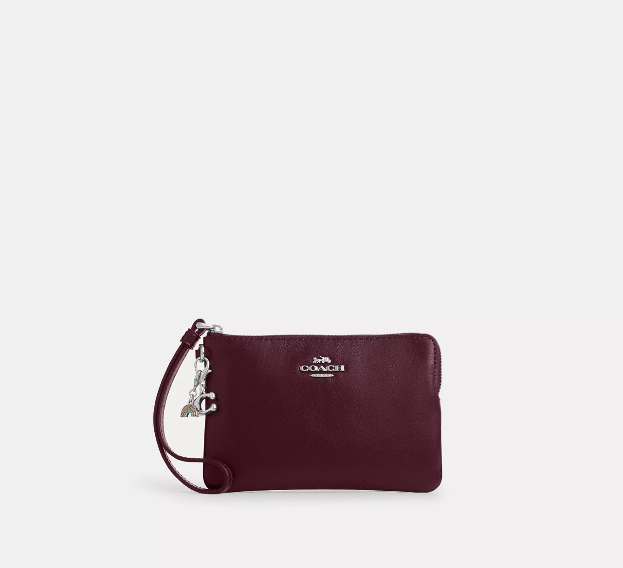 [INCOMING ETA 30 DAYS] COACH Boxed Corner Zip Wristlet With Charms in Dark Wine (CCK94)