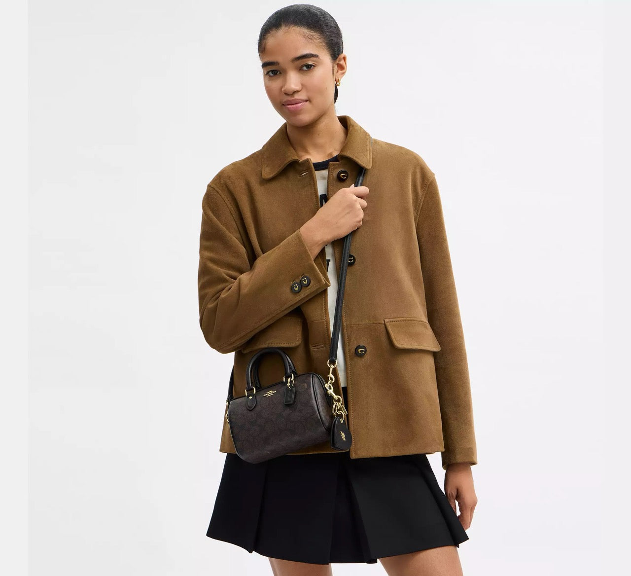 [INCOMING ETA 30 DAYS] COACH Boxed Mini Rowan Crossbody Bag & Mirror Bag Charm Set in Walnut/Black (CCL59)