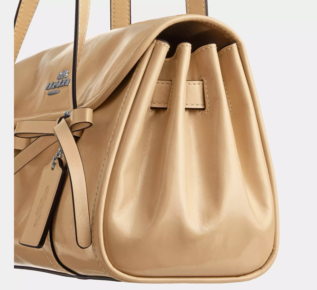 [READY STOCK MY] COACH Bridget Flap Shoulder Bag With Bows in Light Sand (CDY94)
