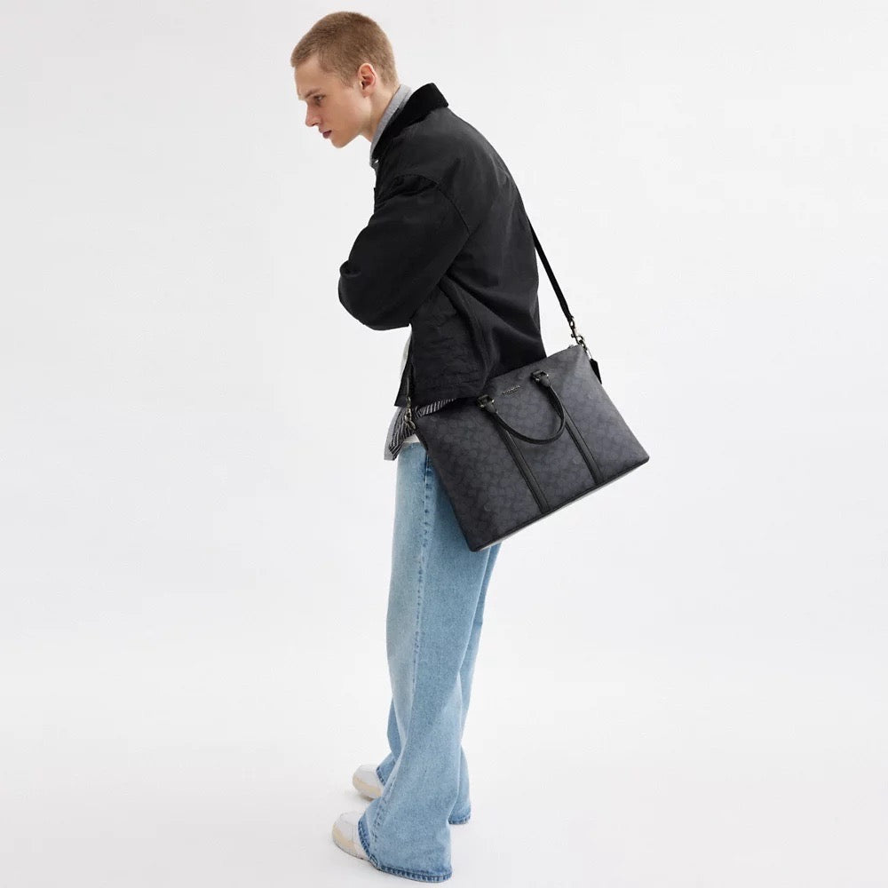 [INCOMING ETA 30 DAYS] COACH For Men Caleb Work Bag In Signature Canvas in Charcoal/Black (CY770)