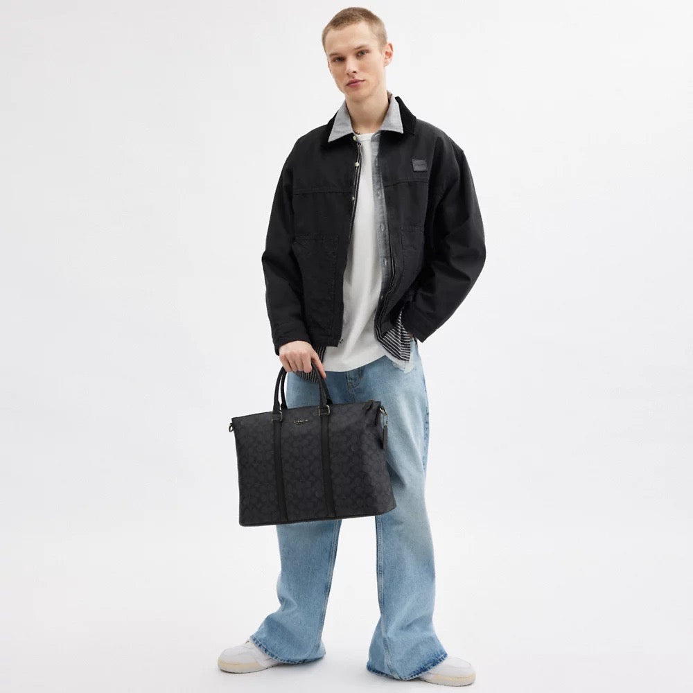 [INCOMING ETA 30 DAYS] COACH For Men Caleb Work Bag In Signature Canvas in Charcoal/Black (CY770)