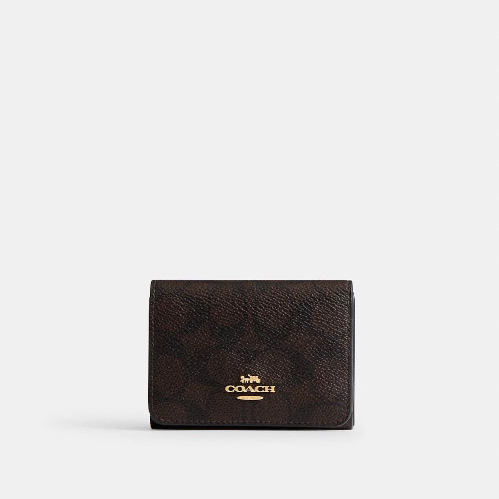 [INCOMING ETA 30 DAYS] COACH Card Holder Wallet In Blocked Signature Canvas in Walnut/Black (CZ446)