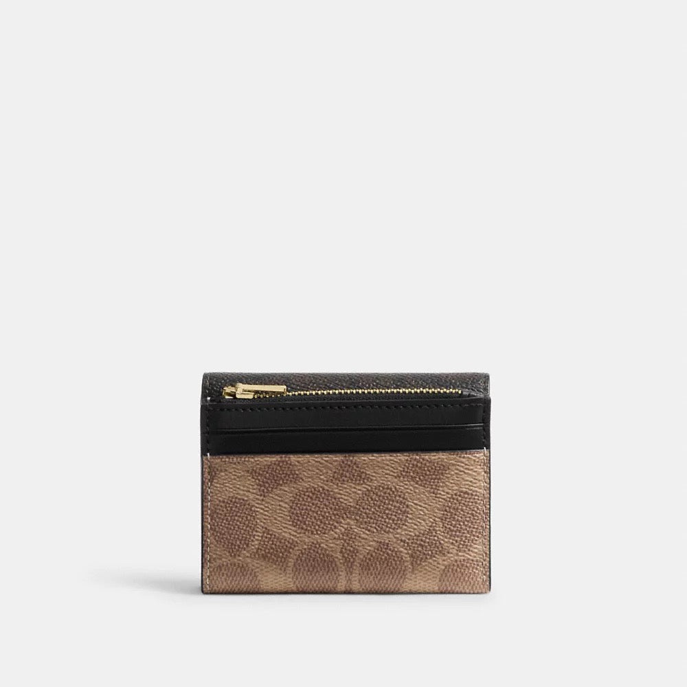 [INCOMING ETA 30 DAYS] COACH Card Holder Wallet In Blocked Signature Canvas in Walnut/Black (CZ446)