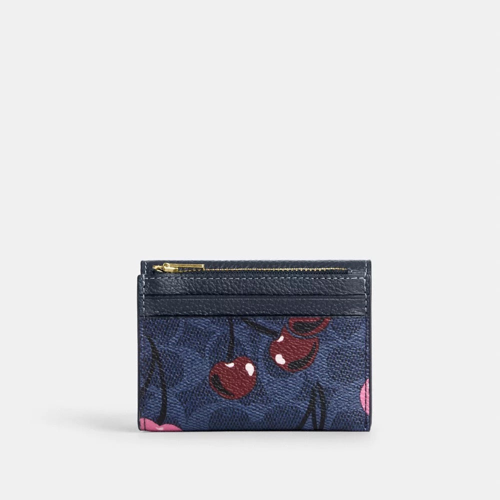 [INCOMING ETA 30 DAYS] COACH Card Holder Wallet In Signature Canvas With Cherry Print in Denim Multi (CZ448)