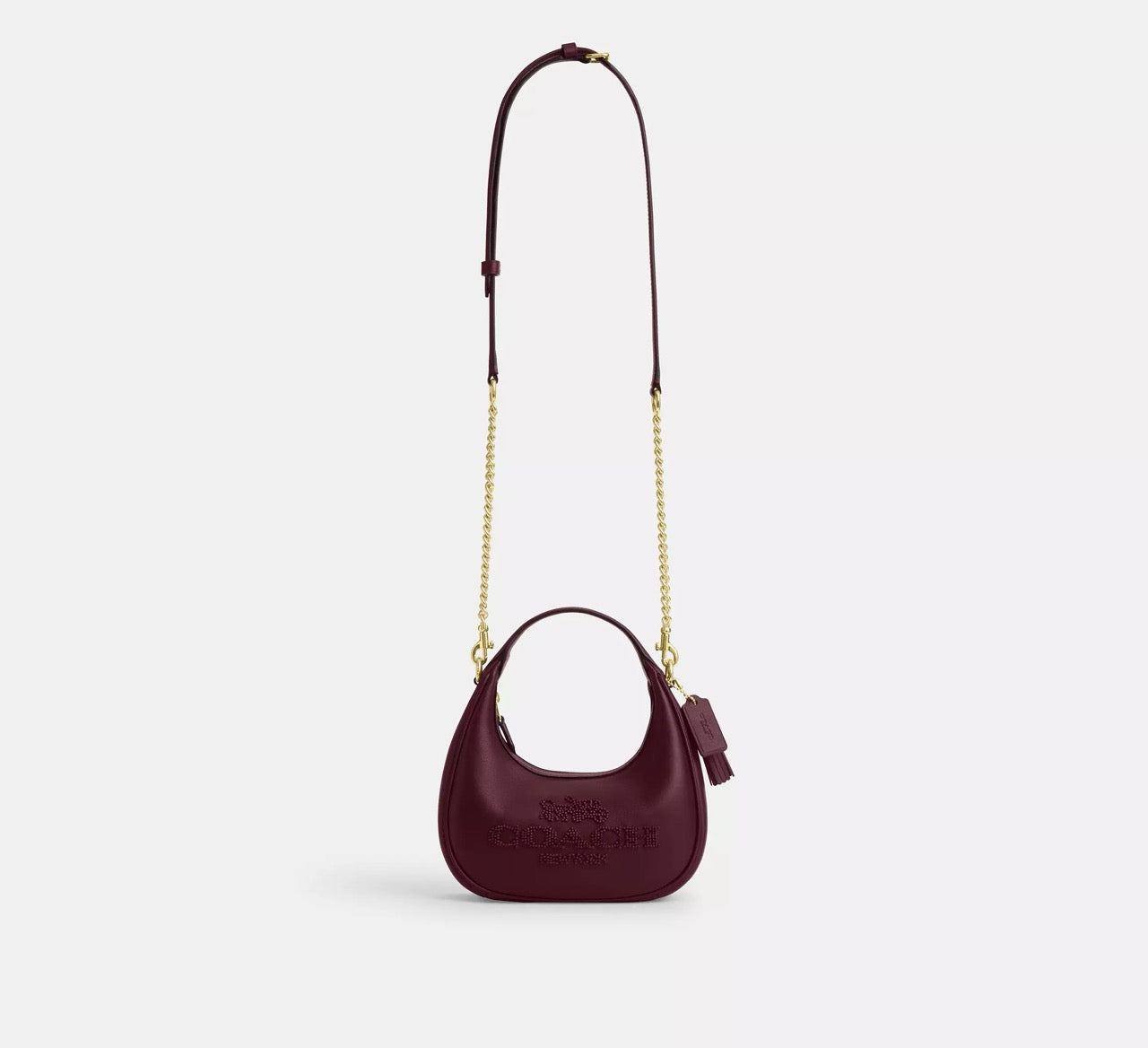 [READY STOCK MY] COACH Carmen Mini Crossbody Bag With Beaded Coach Graphic in Dark Wine (CCE60)