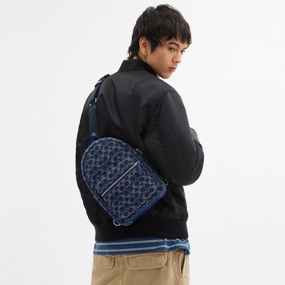 [INCOMING ETA 30 DAYS] COACH Men Charter Pack In Signature Denim in Deep Blue (SHW)(CAJ87)