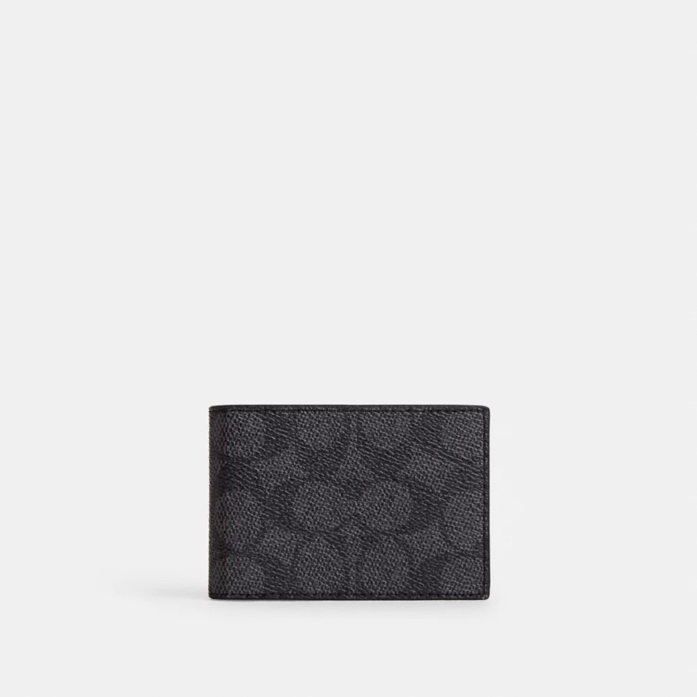 [INCOMING ETA AFTER RAYA] COACH Men Compact Billfold Wallet In Signature Canvas In Charcoal/Black (CW368)