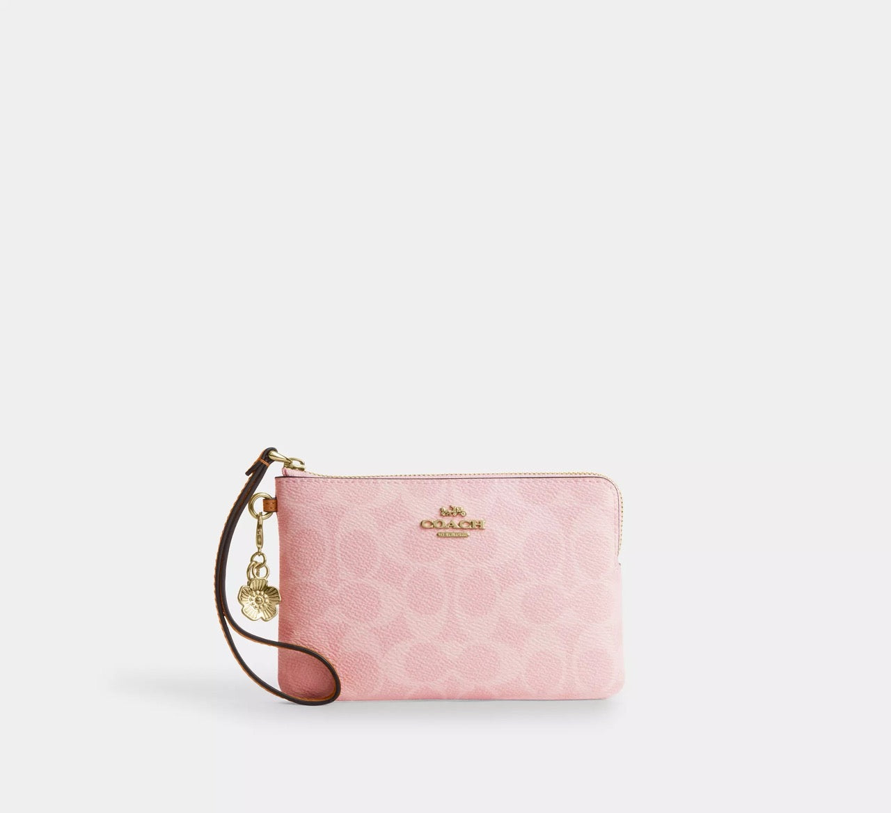 [INCOMING ETA CUBA RAYA] COACH Corner Zip Wristlet In Signature Canvas With Charms in Powder Pink (CEF72)