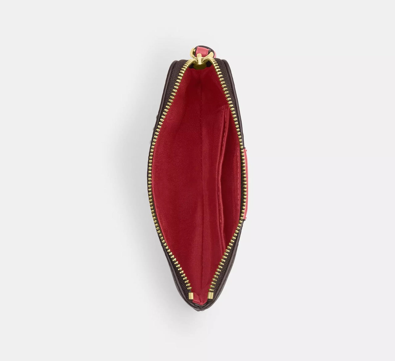 [INCOMING ETA 30 DAYS] COACH Corner Zip Wristlet In Signature Canvas With Stripe in Walnut/True Red (CW854)