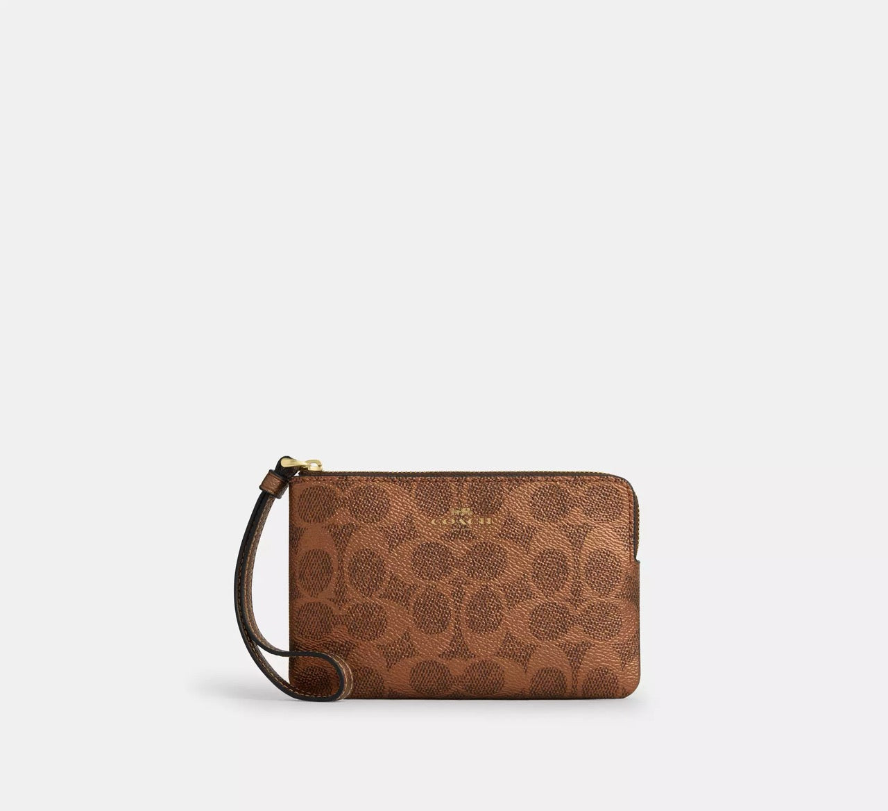 [INCOMING ETA 30 DAYS] COACH Corner Zip Wristlet In Signature Canvas in Brown/Copper (CCK71)