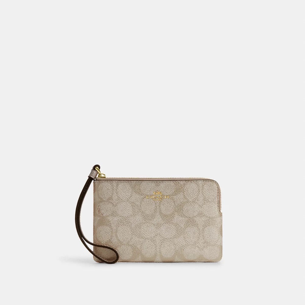 [INCOMING ETA 30 DAYS] COACH Corner Zip Wristlet In Signature Canvas in Champagne Multi (CW964)