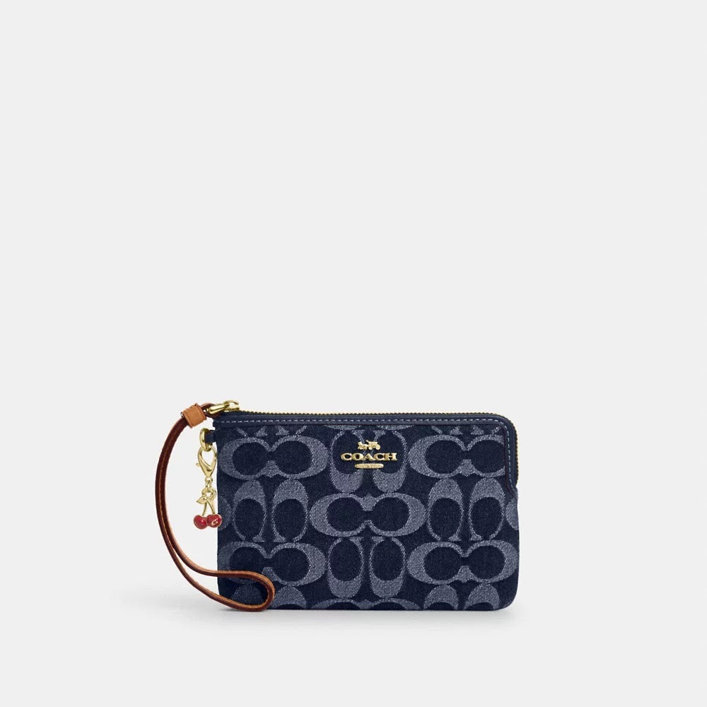 [READY STOCK MY] COACH Corner Zip Wristlet In Signature Denim in Denim/Natural (CZ452)