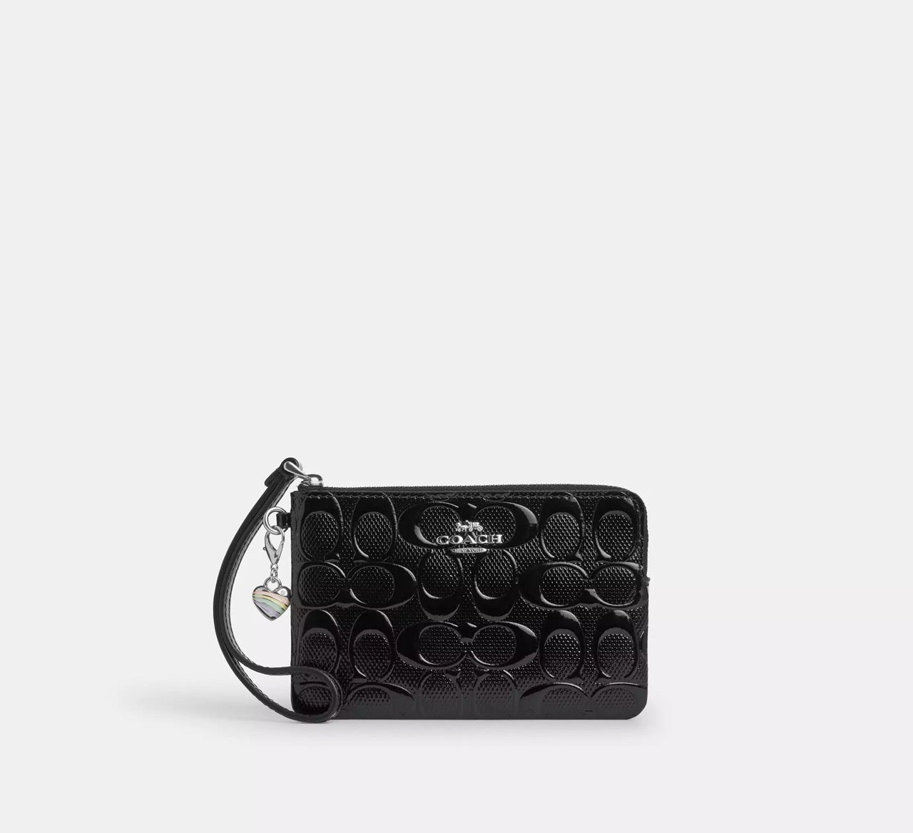 [INCOMING ETA 30 DAYS] COACH Corner Zip Wristlet In Signature Leather With Heart Charm in Black (SHW)(CDY96)