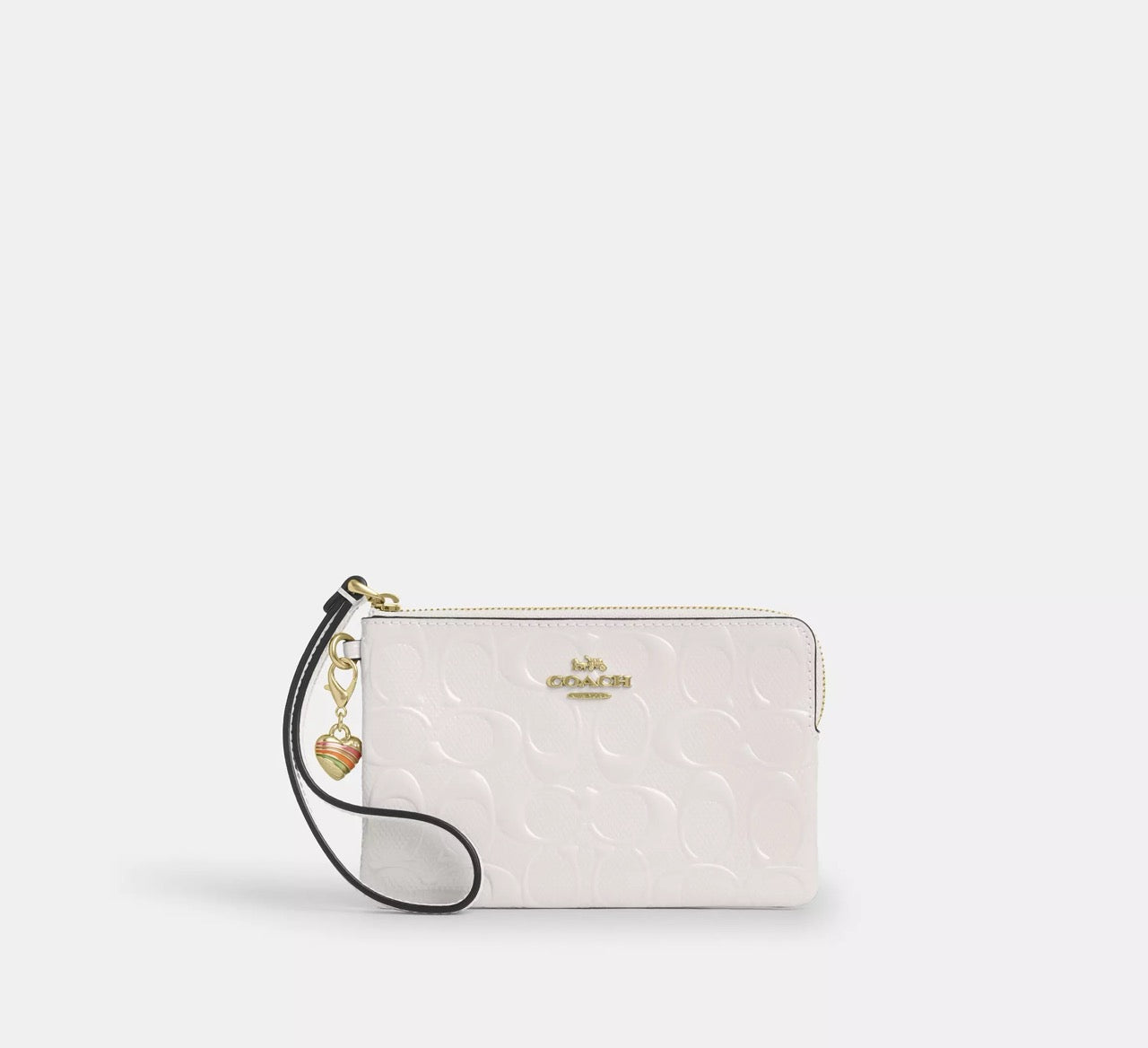 [INCOMING ETA 30 DAYS] COACH Corner Zip Wristlet In Signature Leather With Heart Charm in Chalk (CDF04)