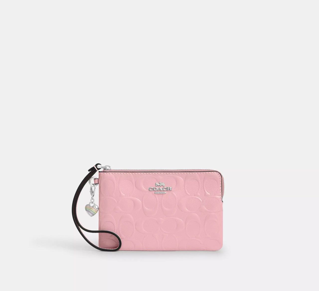 [INCOMING ETA 30 DAYS] COACH Corner Zip Wristlet In Signature Leather With Heart Charm in Pink (CDF04)