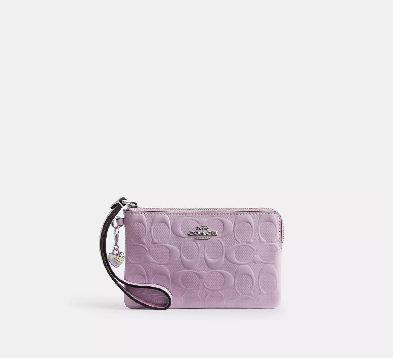 [INCOMING ETA 30 DAYS] COACH Corner Zip Wristlet In Signature Leather With Heart Charm in Violet (CDF04)