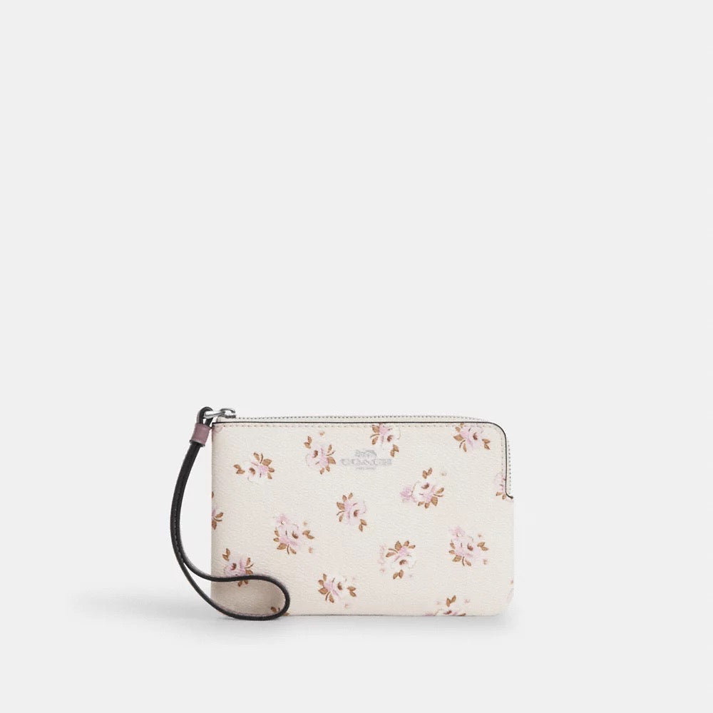 [INCOMING ETA 30 DAYS] COACH Corner Zip Wristlet With Floral Print in Chalk Multi (SHW)(CAL72)