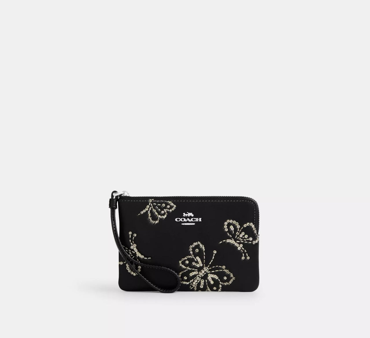 [INCOMING ETA 30 DAYS] COACH Corner Zip Wristlet With Sparkly Butterfly Print in Black (CCJ72)