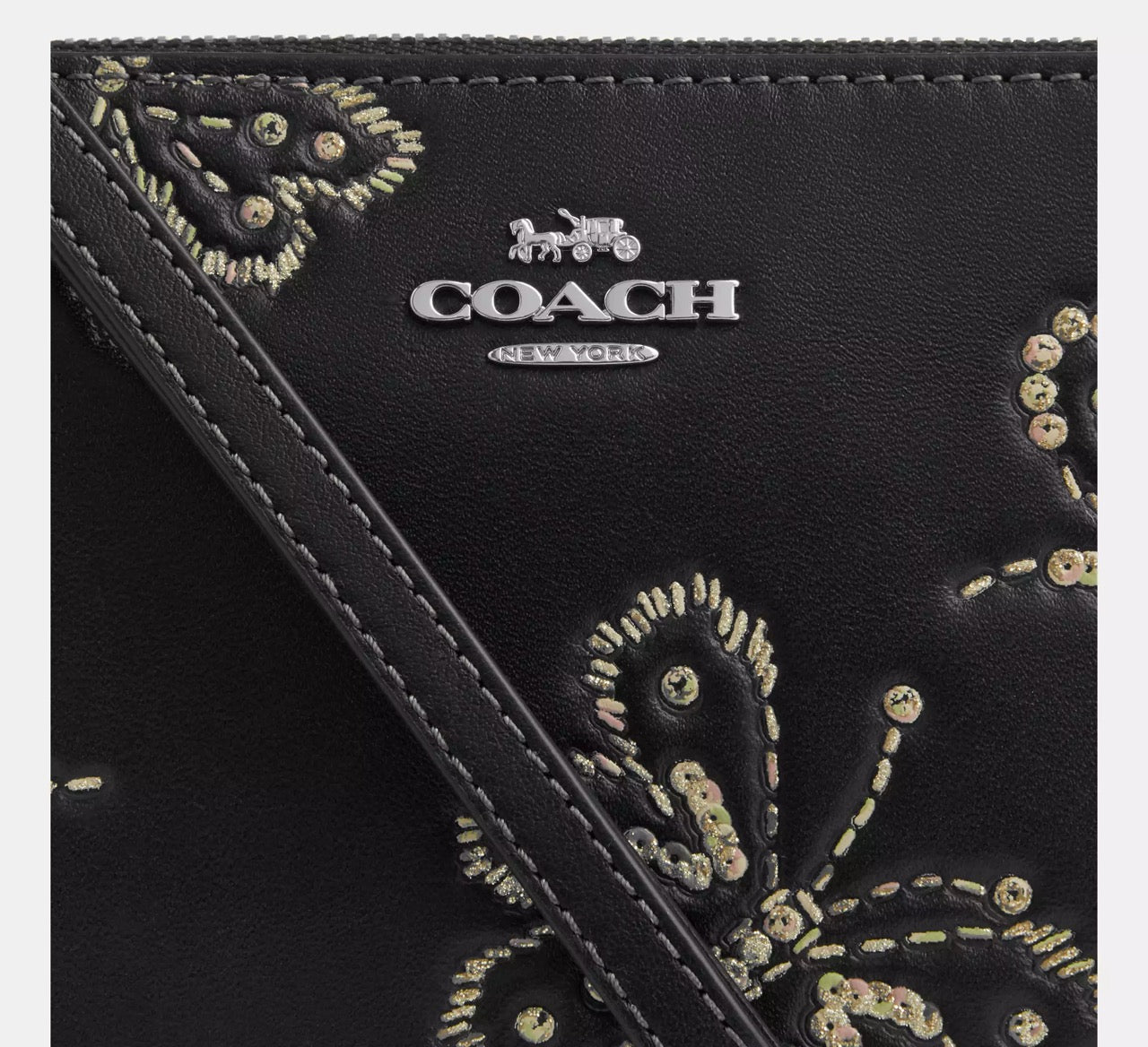 [INCOMING ETA 30 DAYS] COACH Corner Zip Wristlet With Sparkly Butterfly Print in Black (CCJ72)