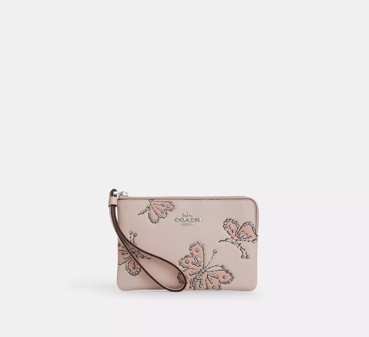 [INCOMING ETA 30 DAYS] COACH Corner Zip Wristlet With Sparkly Butterfly Print in Pink (SVYFI) (CCJ72)