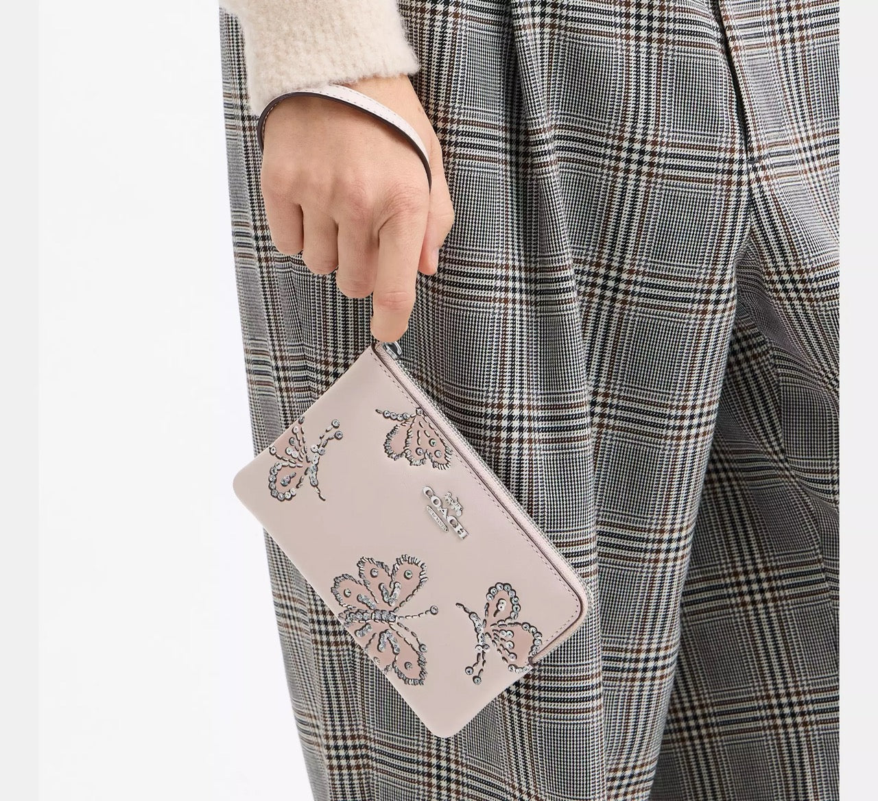 [INCOMING ETA 30 DAYS] COACH Corner Zip Wristlet With Sparkly Butterfly Print in Pink (SVYFI) (CCJ72)