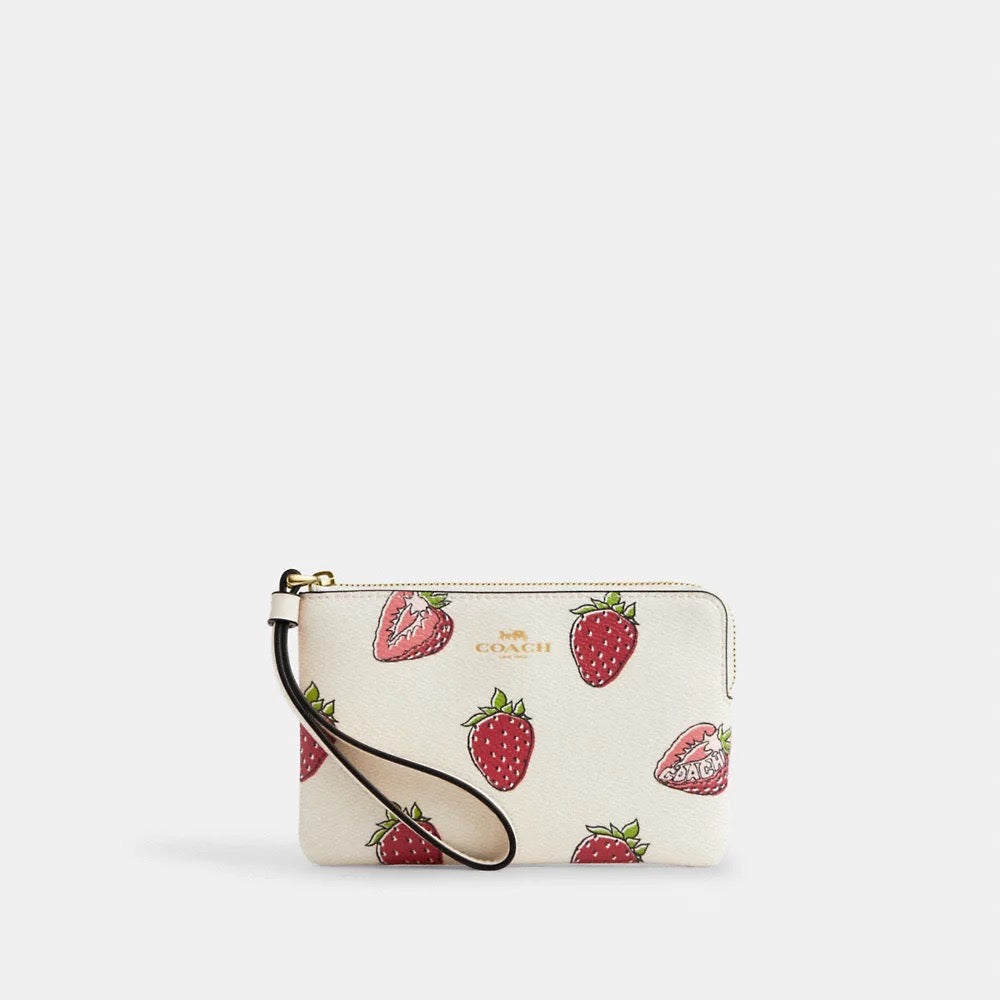 INCOMING ETA 30 DAYS] COACH Corner Zip Wristlet With Strawberry Print in Chalk Multi (CBB81)