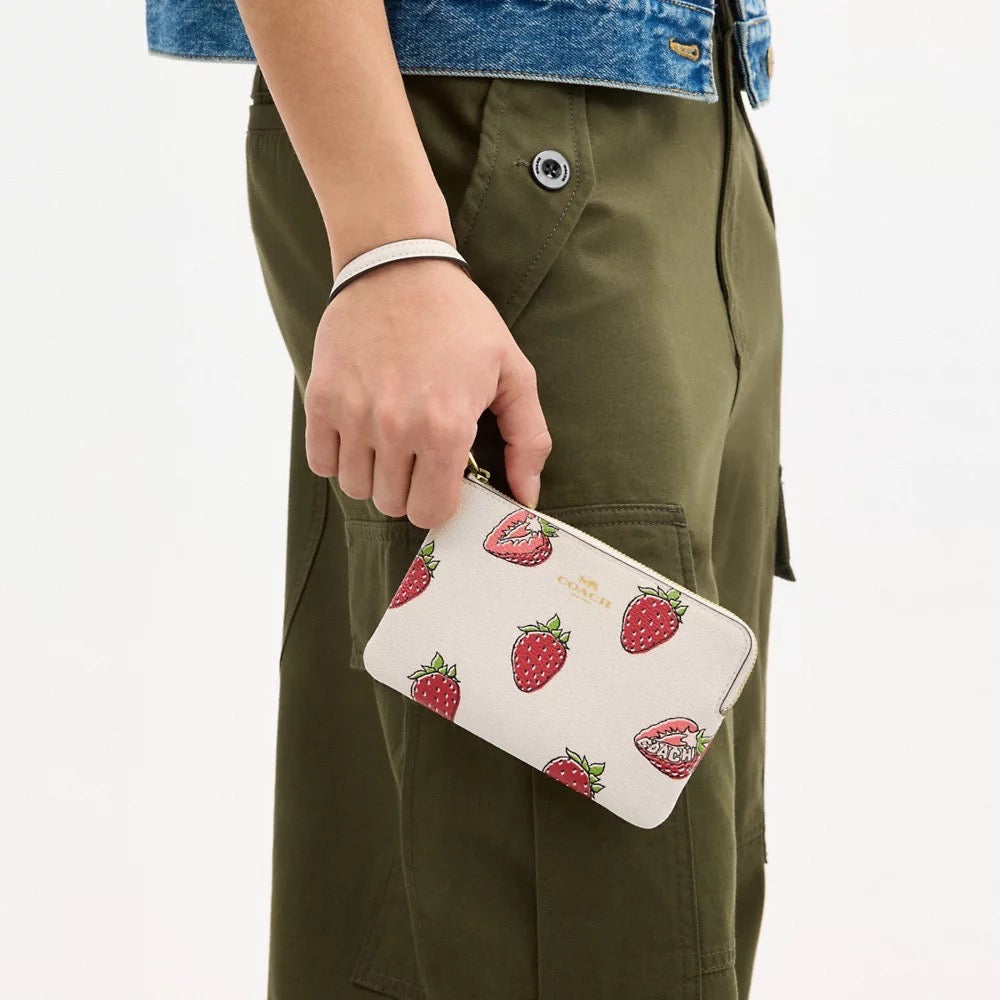 INCOMING ETA 30 DAYS] COACH Corner Zip Wristlet With Strawberry Print in Chalk Multi (CBB81)