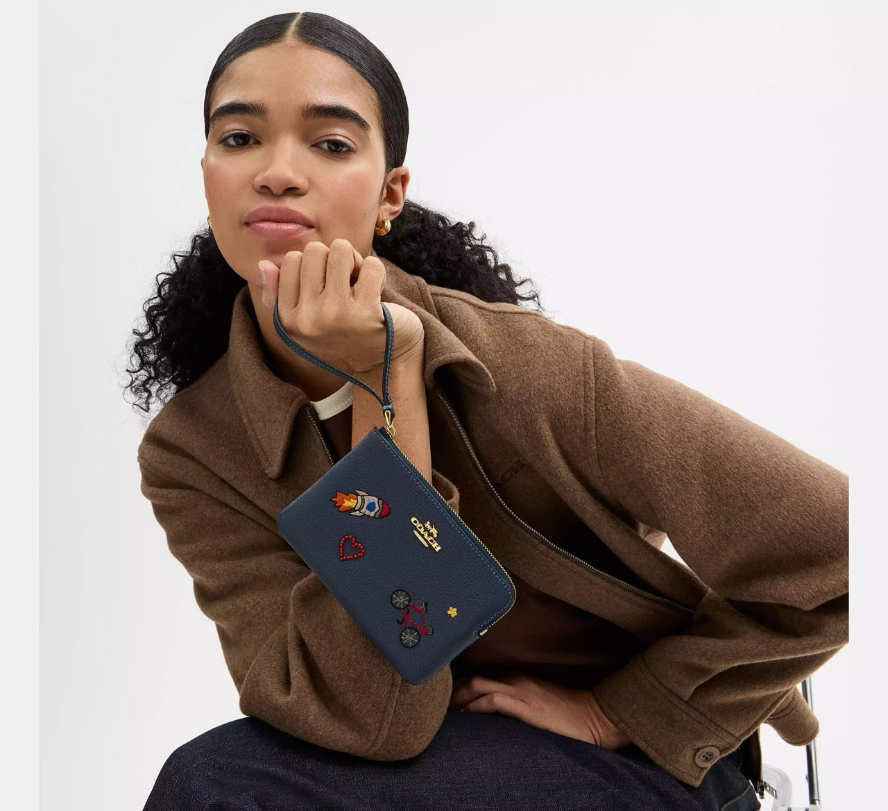 [READY STOCK MY] COACH Corner Zip Wristlet in Dark Denim (CDF32)