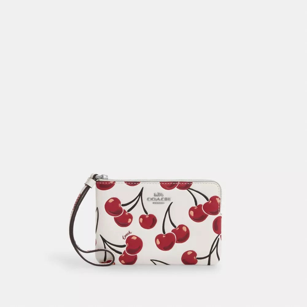 [INCOMING ETA 30 DAYS] COACH Corner Zip Wristlet With Cherry Print in Chalk Multi (CZ451)