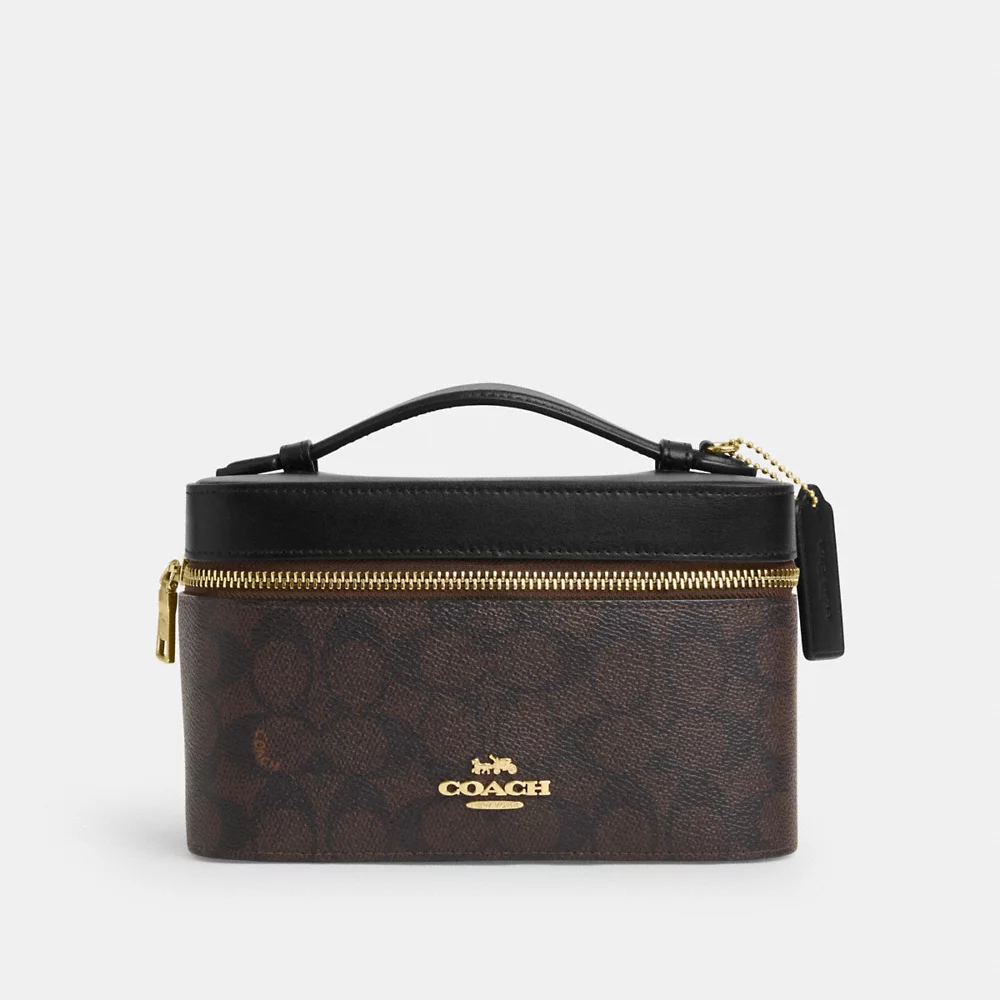 COACH Cosmetic Case In Signature Canvas in Walnut/Black (CW728)