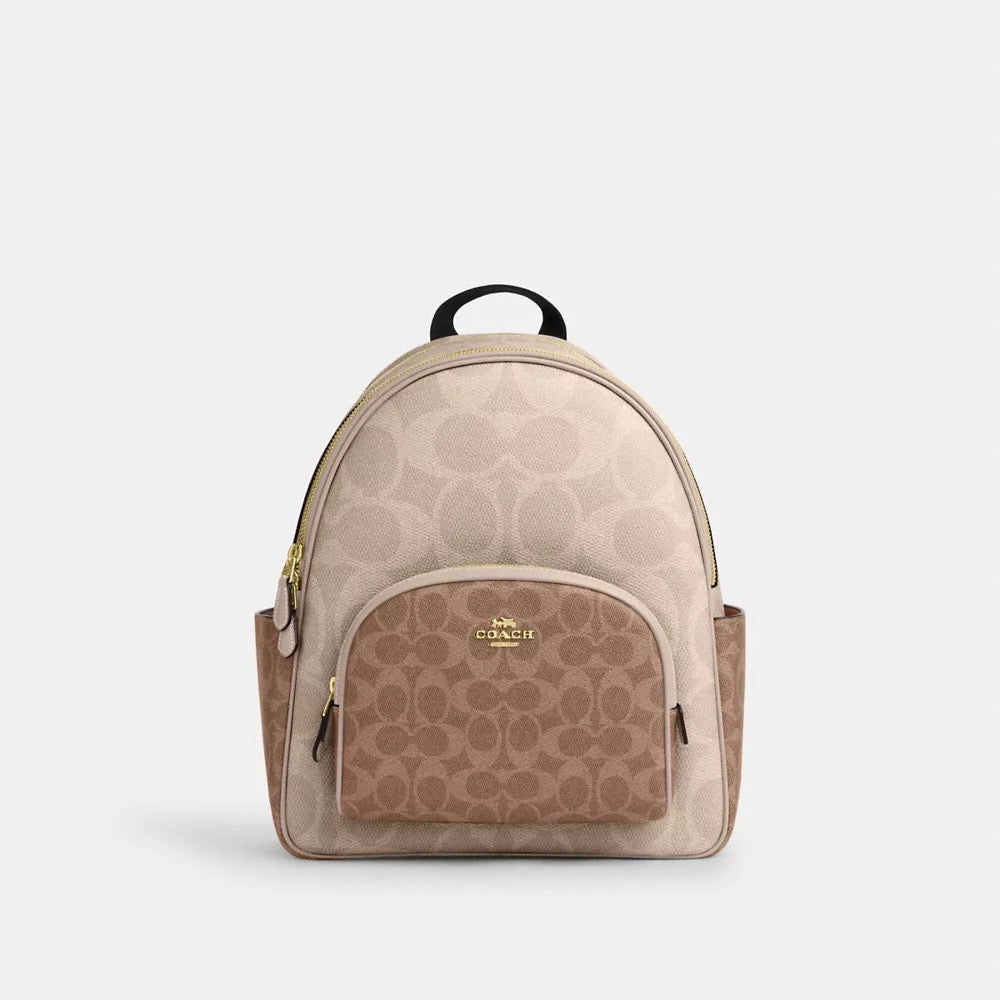 [INCOMING ETA 30 DAYS] COACH Court Backpack In Blocked Signature Canvas in Sand/Tan (CZ771)