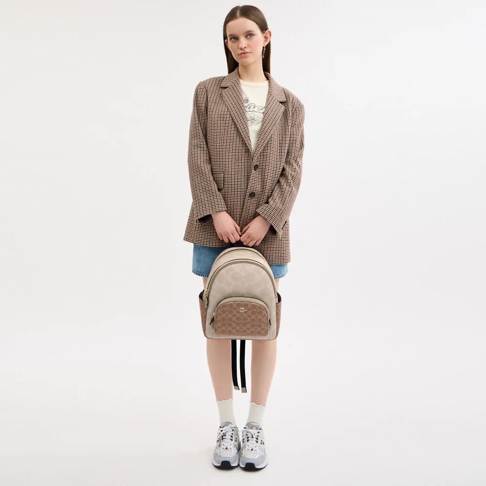 [INCOMING ETA 30 DAYS] COACH Court Backpack In Blocked Signature Canvas in Sand/Tan (CZ771)