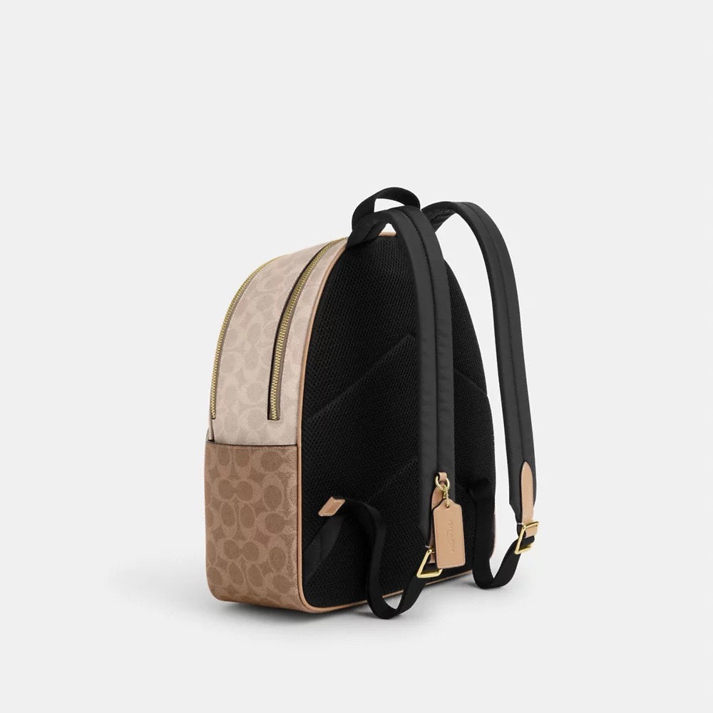 [INCOMING ETA 30 DAYS] COACH Court Backpack In Blocked Signature Canvas in Sand/Tan (CZ771)