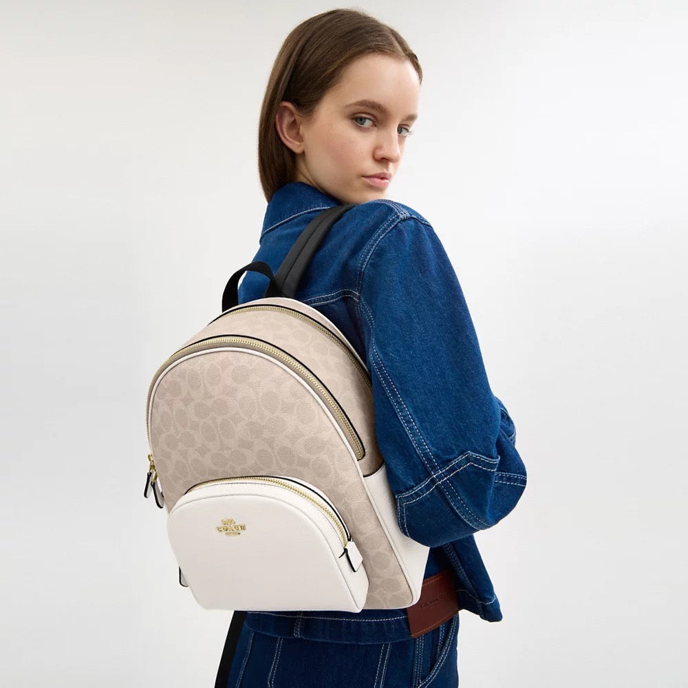 [INCOMING ETA 30 DAYS] COACH Court Backpack In Signature Canvas in Sand Chalk (CZ176)