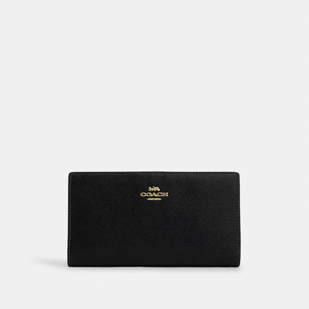 [READY STOCK MY] COACH Crossgrain Leather Slim Zip Wallet in Black (GHW)(CK444)