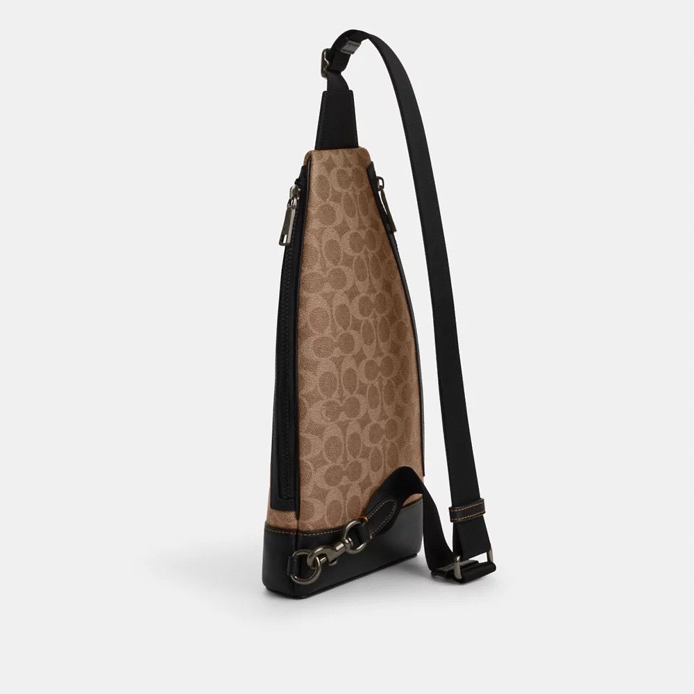 [INCOMING ETA 30 DAYS] COACH Men Dominic Sling Pack In Signature Canvas in Tan/Black (CY801)