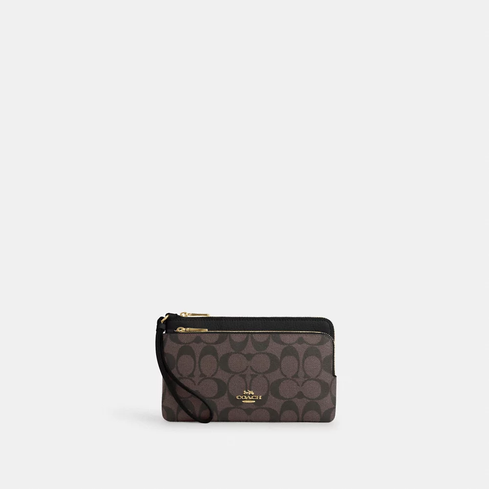 [INCOMING ETA 30 DAYS] COACH Double Zip Wallet In Signature Canvas In Brown Black (CU920)