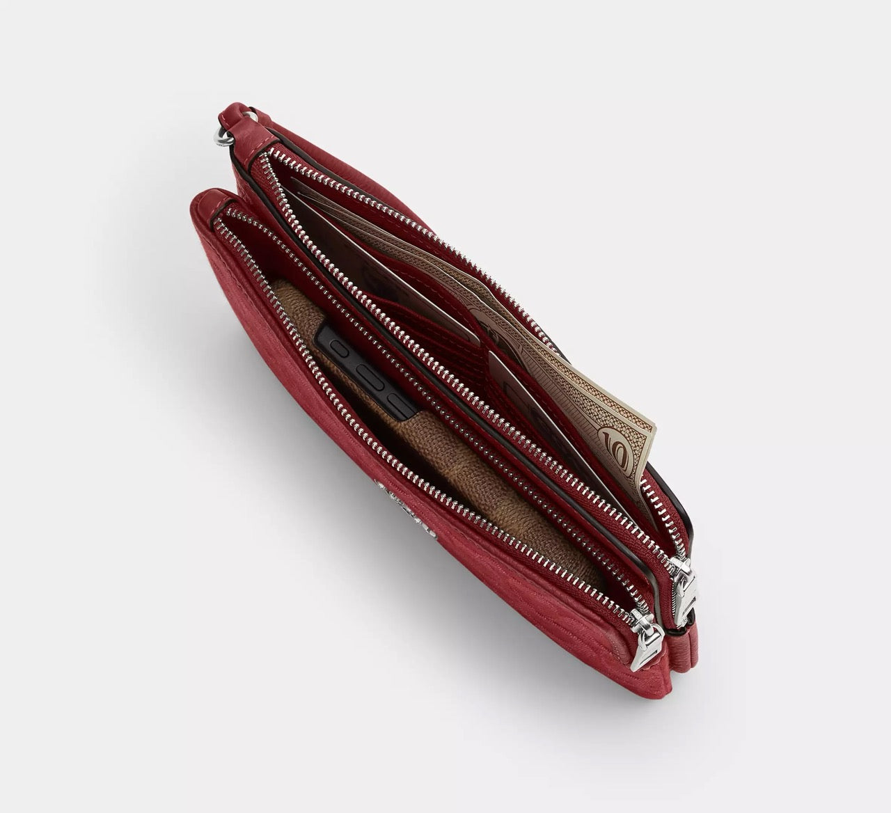 [READY STOCK MY] COACH Double Zip Wallet In Signature Denim in True Red (CDN22)